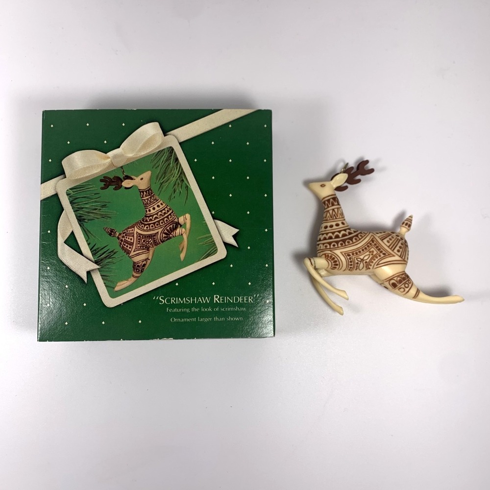 Hallmark 1983 Vintage Keepsake Christmas Ornament Scrimshaw‎ Reindeer